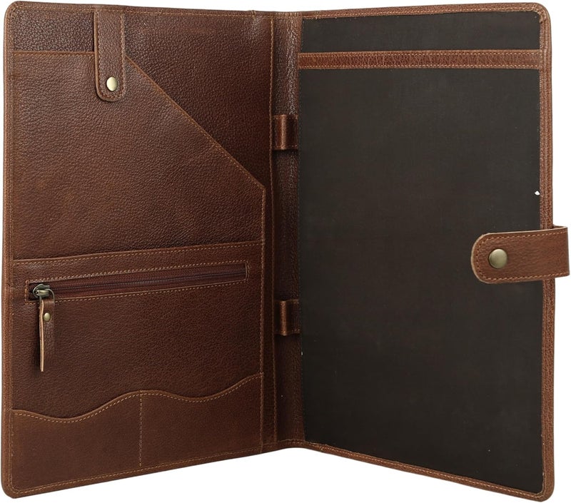 KomalC Leather Portfolio Folder with Button Closure | Business Padfolio for Professionals | Vintage Organizer with Legal Pad Holder, Card Slots & Document Pockets - Image 4